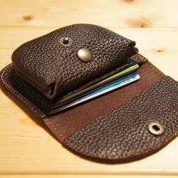 再販 ミニ財布 本革製 カードケース付き小銭入れ ビターチョコ BW3BC こげ茶色 コインケース 牛革 コンパクト財布 4枚目の画像