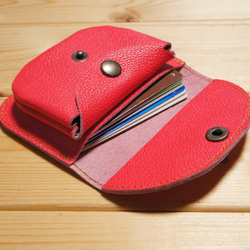 再販 ミニ財布 本革製 カードケース付き小銭入れ ピンク BW3PK2 コインケース 牛革 コンパクト財布 BOSSA 4枚目の画像