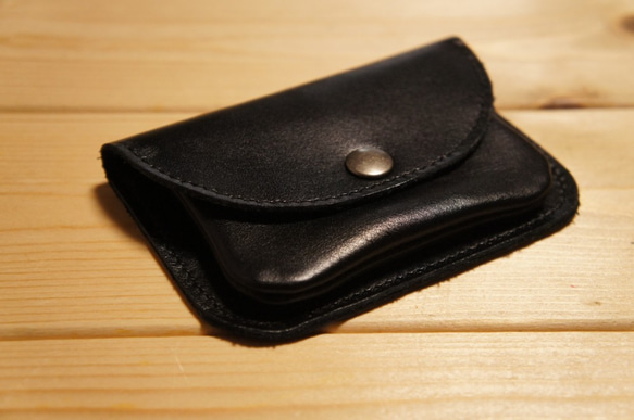 再販 ミニ財布 牛革製 カードケース付き小銭入れ ブラック BW3BK 本革製 黒色 コインケース コンパクト財布 2枚目の画像