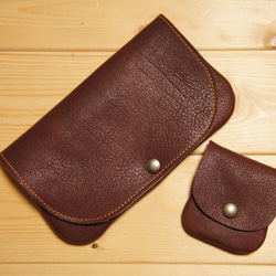 本革製 ほっこりかわいい長財布と小銭入れの2点セット ココアブラウン色 N033 牛革製 1枚目の画像
