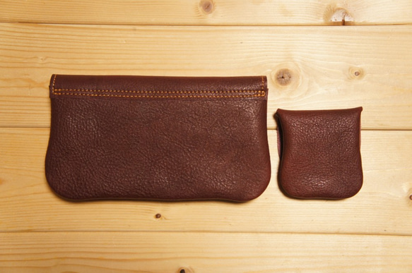本革製 ほっこりかわいい長財布と小銭入れの2点セット ココアブラウン色 N033 牛革製 3枚目の画像