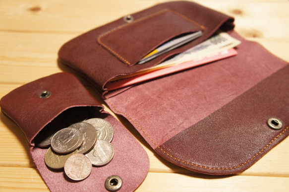 本革製 ほっこりかわいい長財布と小銭入れの2点セット ココアブラウン色 N033 牛革製 5枚目の画像