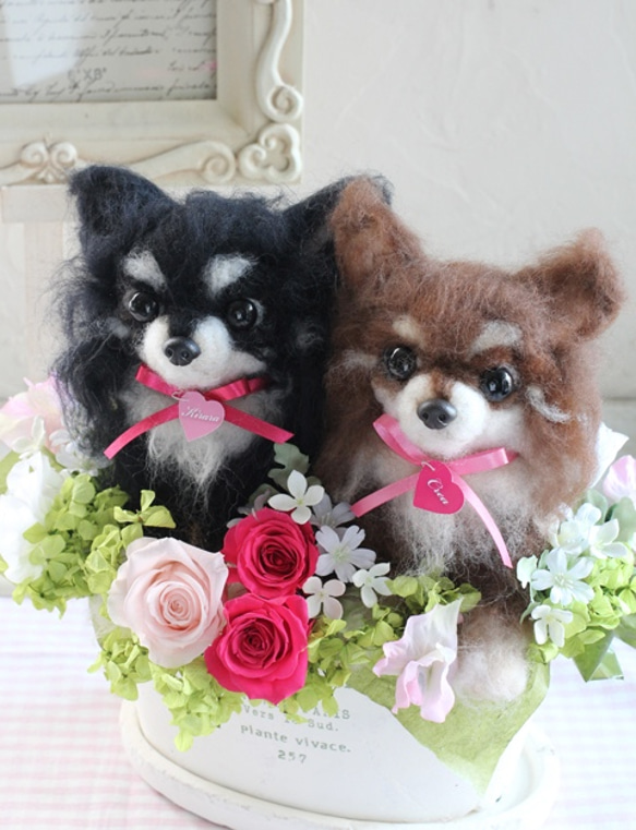 うちの子トピアリー犬ペア(2匹）☆オーダーメイド 羊毛フェルト