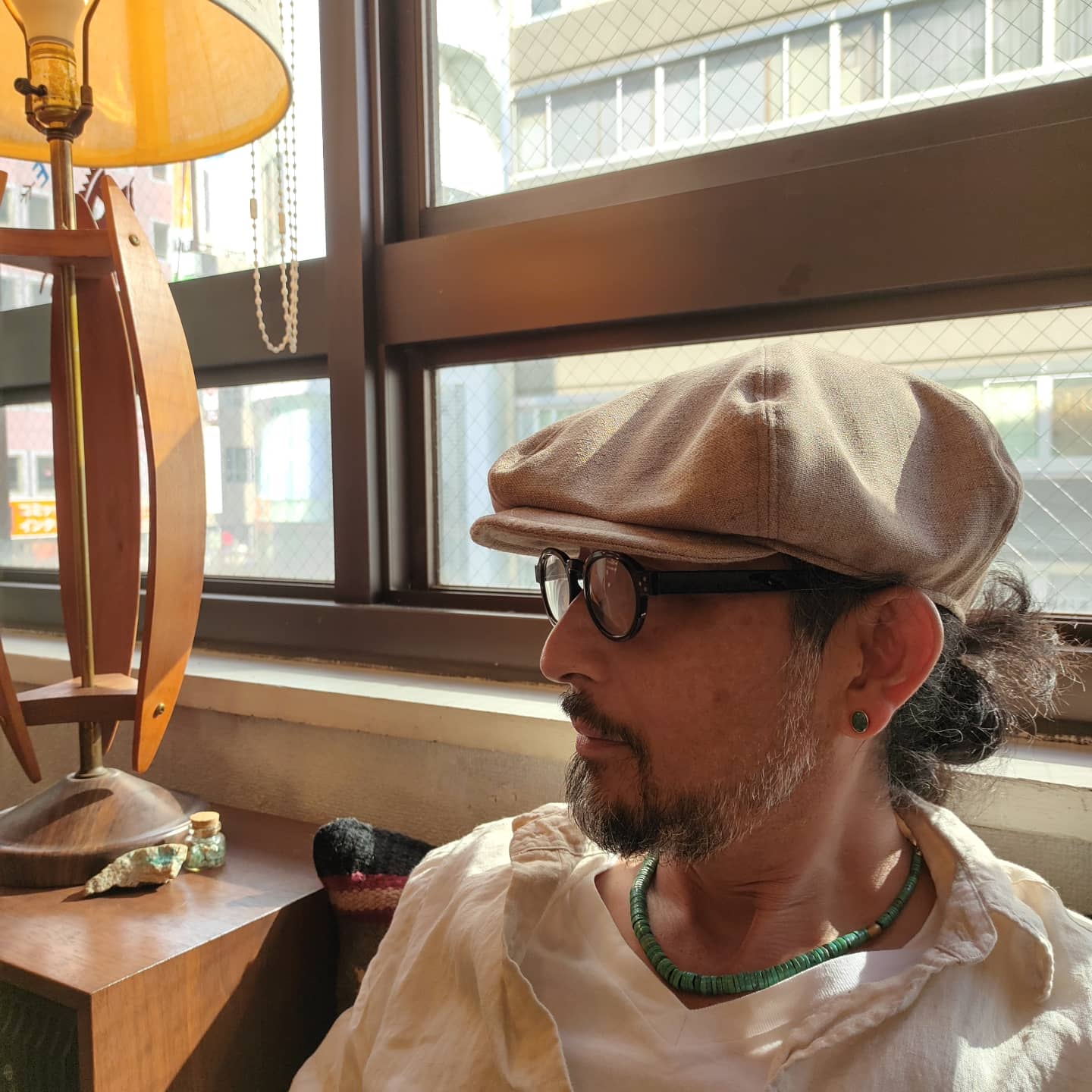 （受注製作）No2 L ~60cm ビックシルエット6パネルメンズキャスケット リネン混（ライトブラウン）