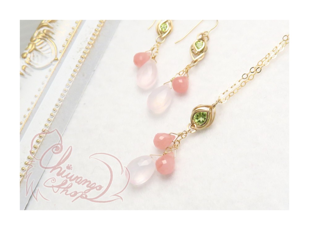 【送料無料】春色天然石のアクセサリーセット ①