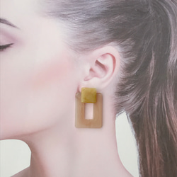 yellow × beige rectangle  pierce / earring 5枚目の画像