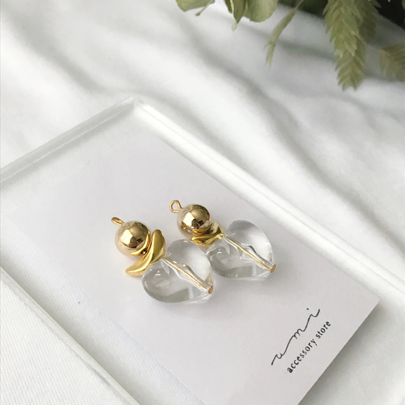 gold × clear heart  pierce / earring 5枚目の画像