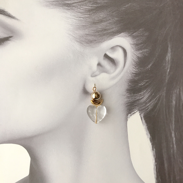 gold × clear heart  pierce / earring 6枚目の画像
