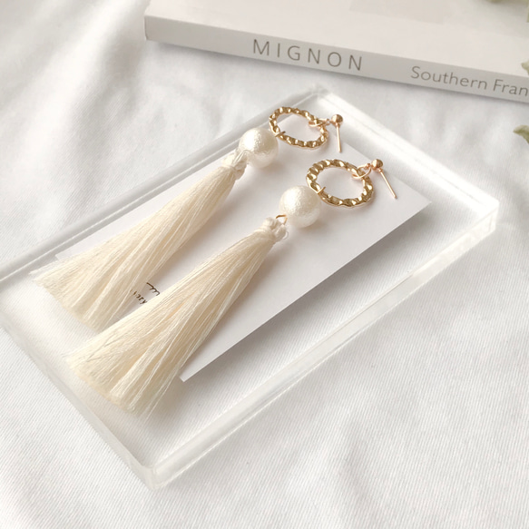 【wedding】off white × tassel  pierce / earring 3枚目の画像