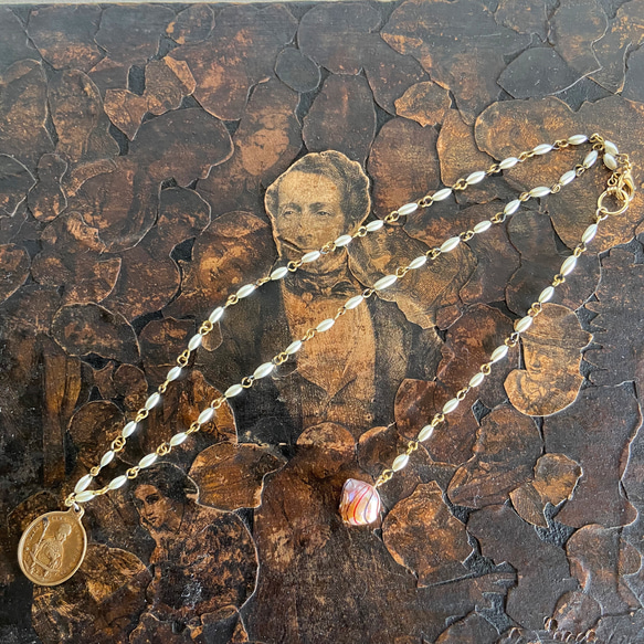 vintage medal necklace (pearl) 8枚目の画像