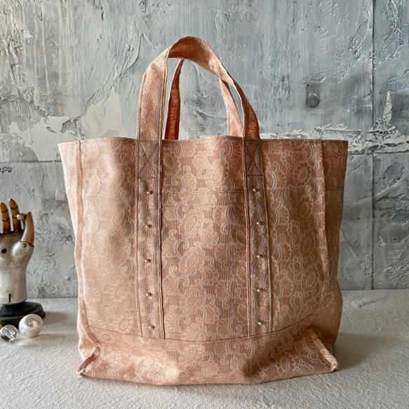 vintage damask cloth  bag (pink) 2枚目の画像