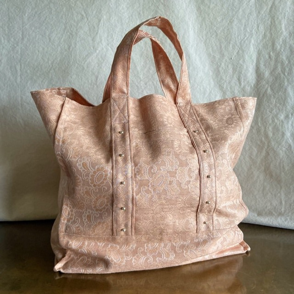 vintage damask cloth  bag (pink) 8枚目の画像