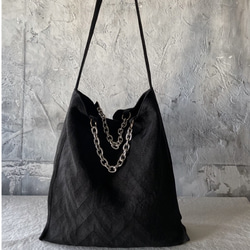 french linen herringbone 2way bag (black) 8枚目の画像