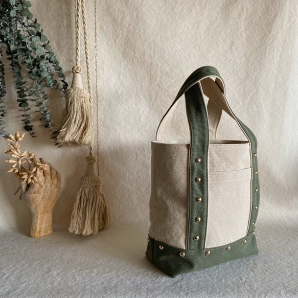 canvas tote bag medium (ecru & khaki) 3枚目の画像