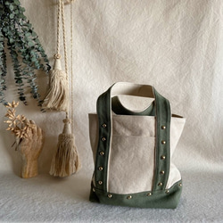 canvas tote bag medium (ecru & khaki) 2枚目の画像