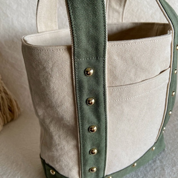 canvas tote bag medium (ecru & khaki) 4枚目の画像