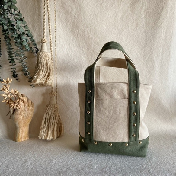 canvas tote bag medium (ecru & khaki) 5枚目の画像