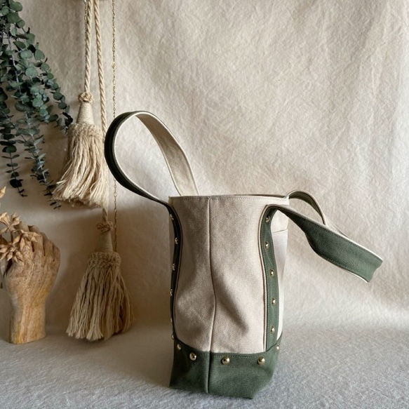 canvas tote bag medium (ecru & khaki) 6枚目の画像