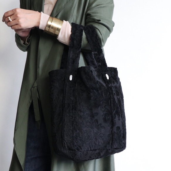 damask tote bag (black) 1枚目の画像