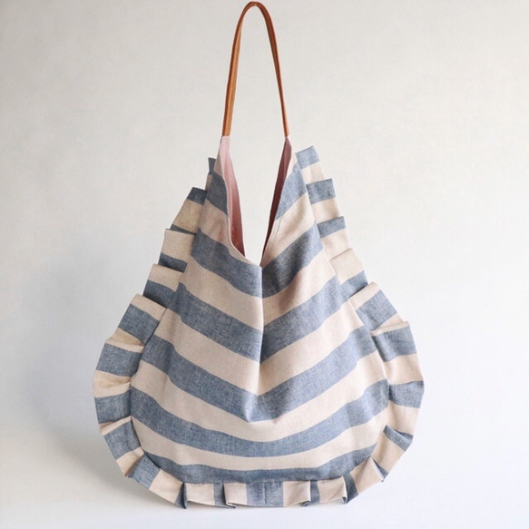 stripe frill bag (ecru & blue) 1枚目の画像