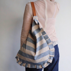 stripe frill bag (ecru & blue) 2枚目の画像