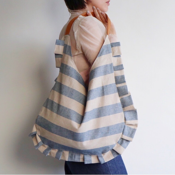 stripe frill bag (ecru & blue) 6枚目の画像