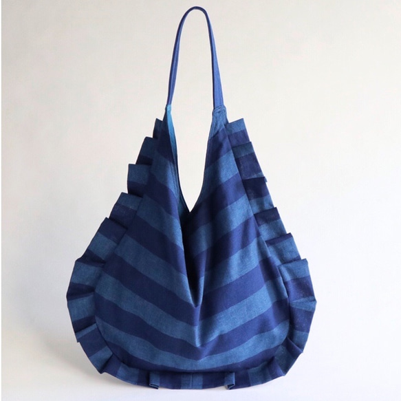 stripe frill bag (blue & blue) 2枚目の画像