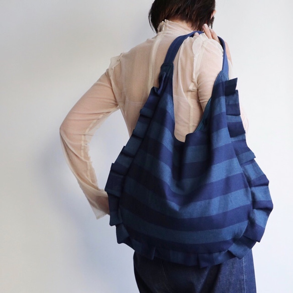 stripe frill bag (blue & blue) 5枚目の画像