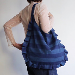 stripe frill bag (blue & blue) 6枚目の画像