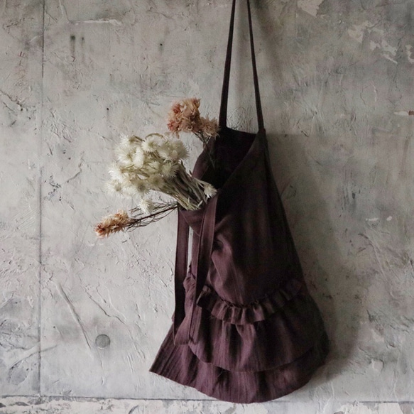 gauze frill bag (plum) 3枚目の画像