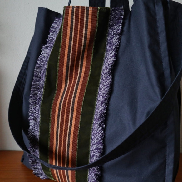 french ribbon 2way tote bag (navy) 7枚目の画像