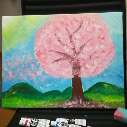 绘画「桜の散歩道」アクリル絵/新品額縁 绘画「桜の散歩道」アクリル絵/新品額縁