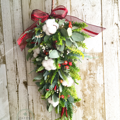 ☆特大60cm 生花フレッシュグリーン クリスマススワッグ リース ドライ