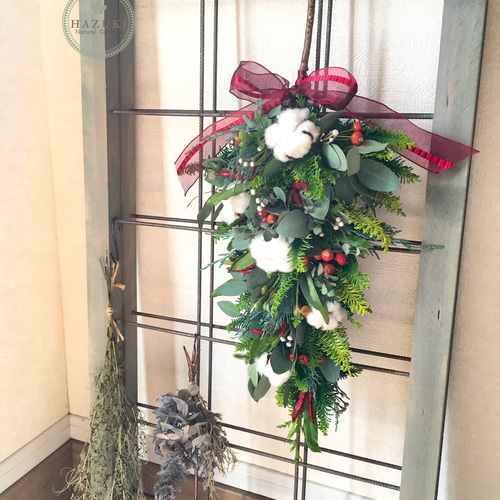 ☆【早割クリスマス2025】特大60cm 生花フレッシュグリーン スワッグ