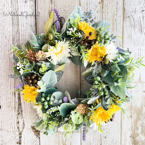 大き目アーティフィシャルフラワーリース イエロー リース 葉月樹  