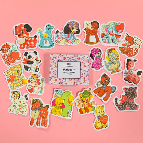 レトロアニマルステッカーぬいぐるみセット【ケース付】 シール Sunny