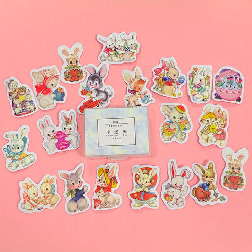 SWIMMER クリアデコステッカー シール レトロアニマル うさぎ ねこ くま レトロアニマルステッカーうさぎセット【ケース付】 シール Sunny