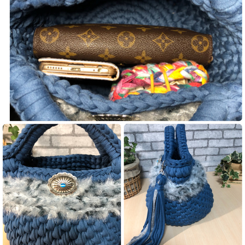 ファーヤーンマルシェバッグ♡ウィンタースカイ♡ズパゲッティ トート 