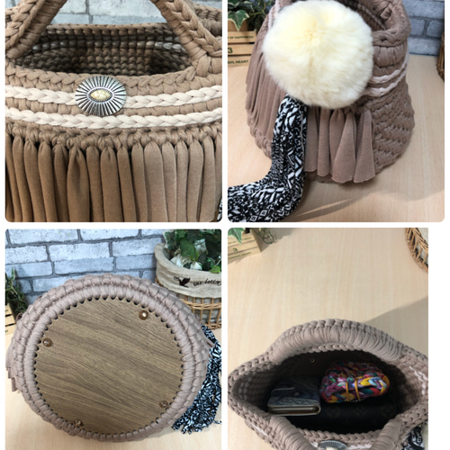 ショートフリンジマルシェバッグ♡シナモン♡ズパゲッティ トート 