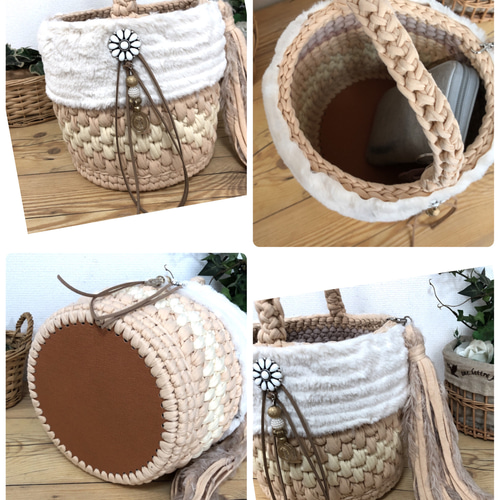 ファーバスケットバッグ❁ズパゲッティバッグ❁ズパゲッティ❁マルシェ 