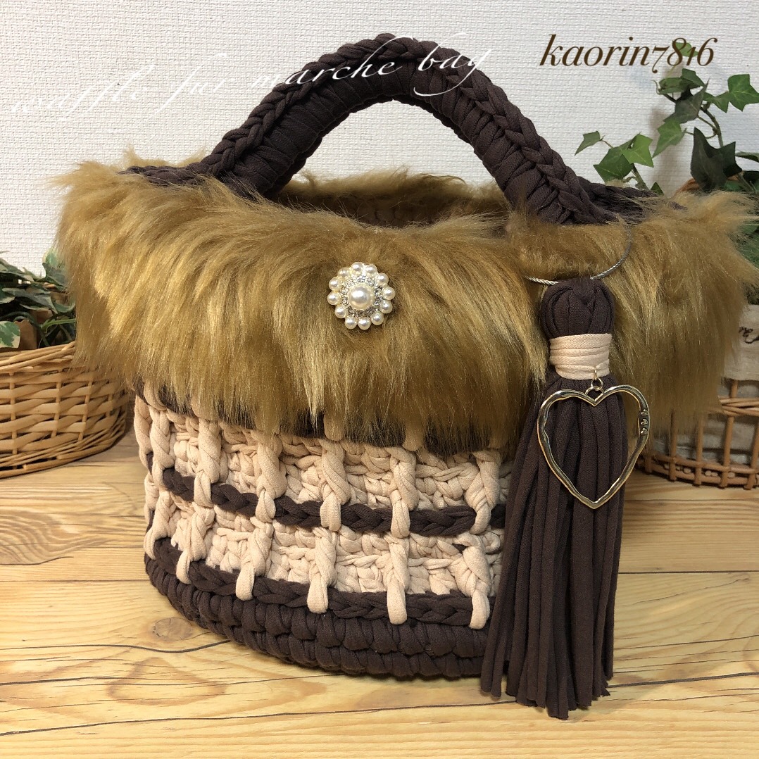 nana8様♡ズパゲッティ マルシェバッグ new♡マクラメ×麻紐マルシェバッグ❁ズパゲッティ バッグ