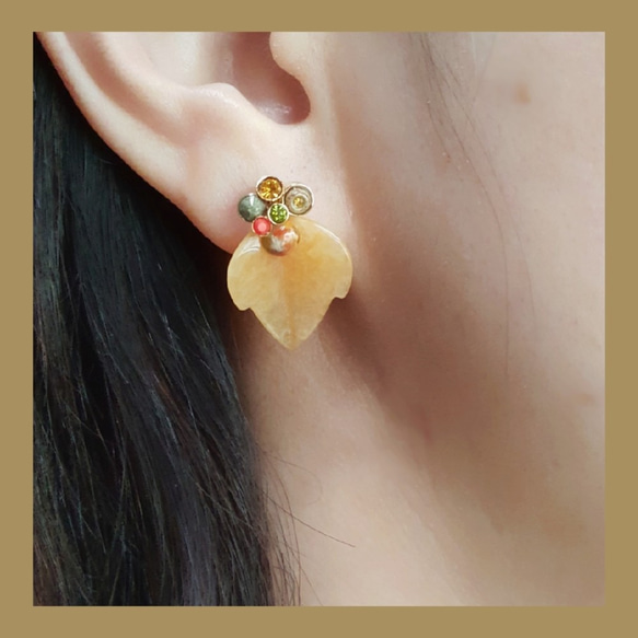 晚秋/天然黃瑪瑙葉earring 第1張的照片