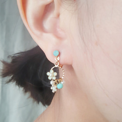 搖曳 Swarovski  crystal 花朵夾式耳環/可訂製抗敏鋼耳針/金屬色/水晶色 第1張的照片