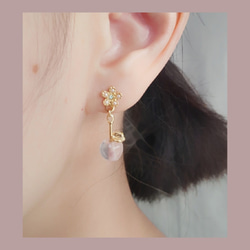 天然粉紅水晶小蘋果earring/可訂製夾式耳環 第2張的照片