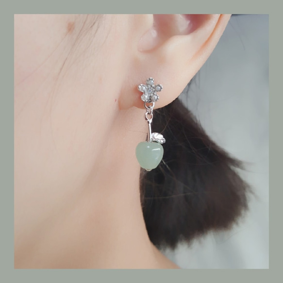 天然東菱玉青蘋果earring/可訂夾式耳環 第2張的照片