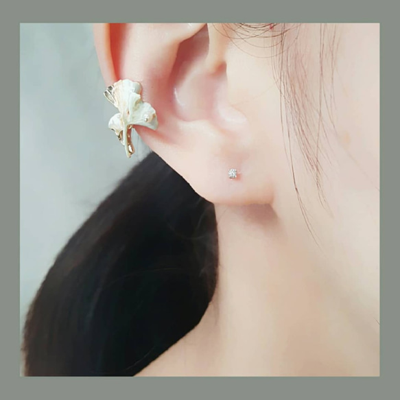 層疊立體/釉亮霧面交疊上色款銀杏葉clip earring～可訂製抗敏鋼耳針式耳環 第2張的照片