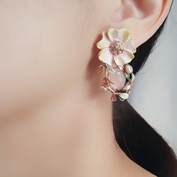 花＊葉包鑲粉紅水晶earring~可訂製夾式耳環 第1張的照片