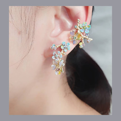 櫻與梅 烈日與斜陽 clip earring~後方設計針式訂製於後扣處如樣處理（複合媒材） 第1張的照片