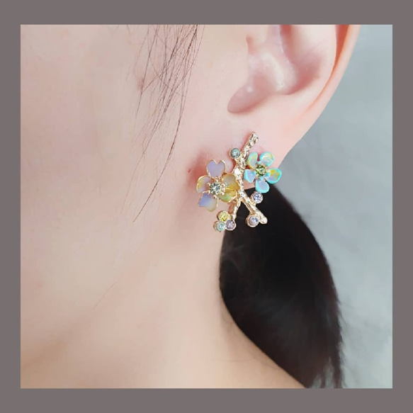 櫻與梅 烈日與斜陽 clip earring~後方設計針式訂製於後扣處如樣處理（複合媒材） 第5張的照片