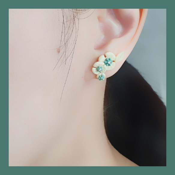 剪影花earring ~可訂製夾式耳環（3色附照可選擇~香檳黃/長春花紫) 第2張的照片